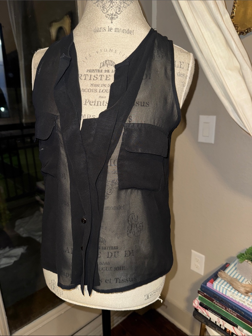 Truth NYC Black Sheer Sleeveless Button-Front Blouse Coverup or See Thru Shirt
